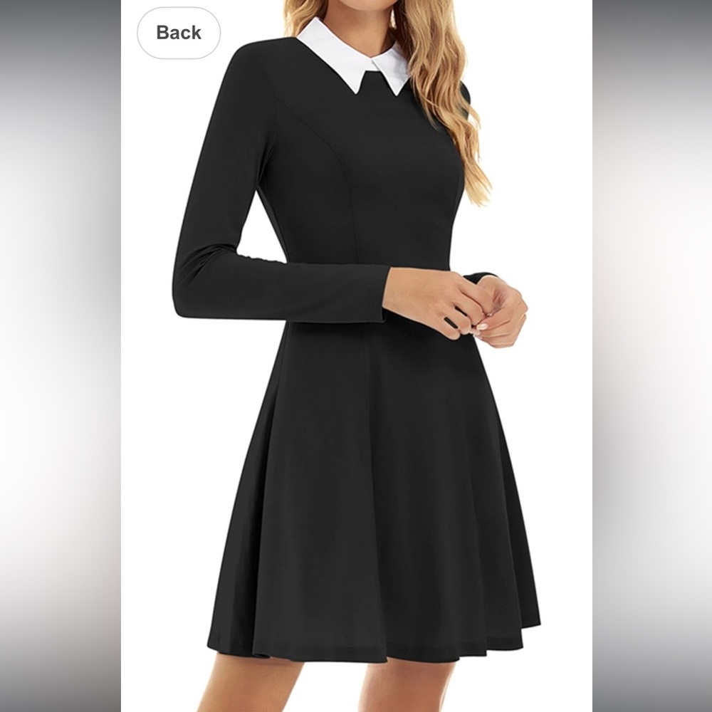 Wednesday Addams Black White Collar Dress Dark Academia Gothic Preppy L